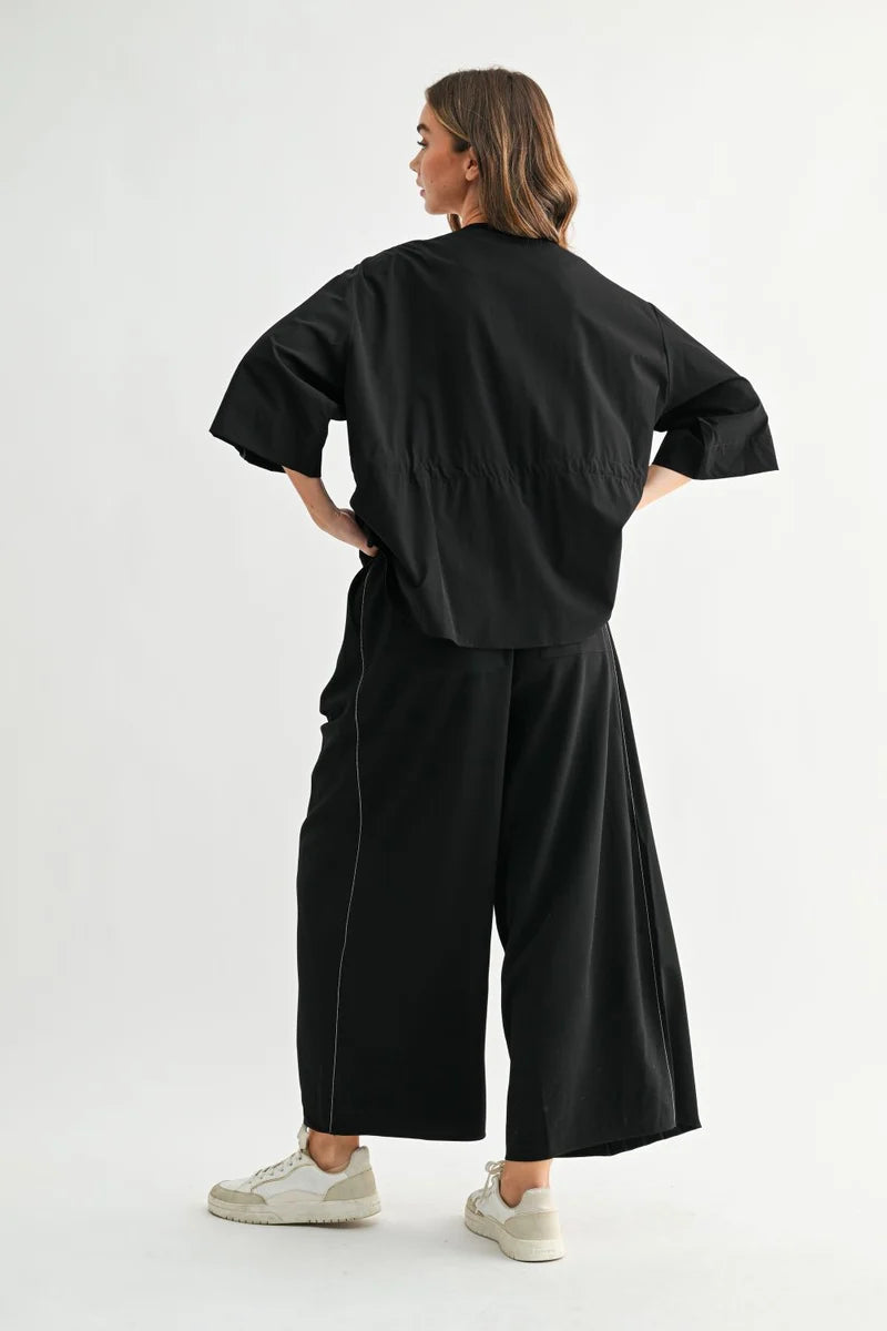Flowy Wide-Leg Pants & Parachute Jacket