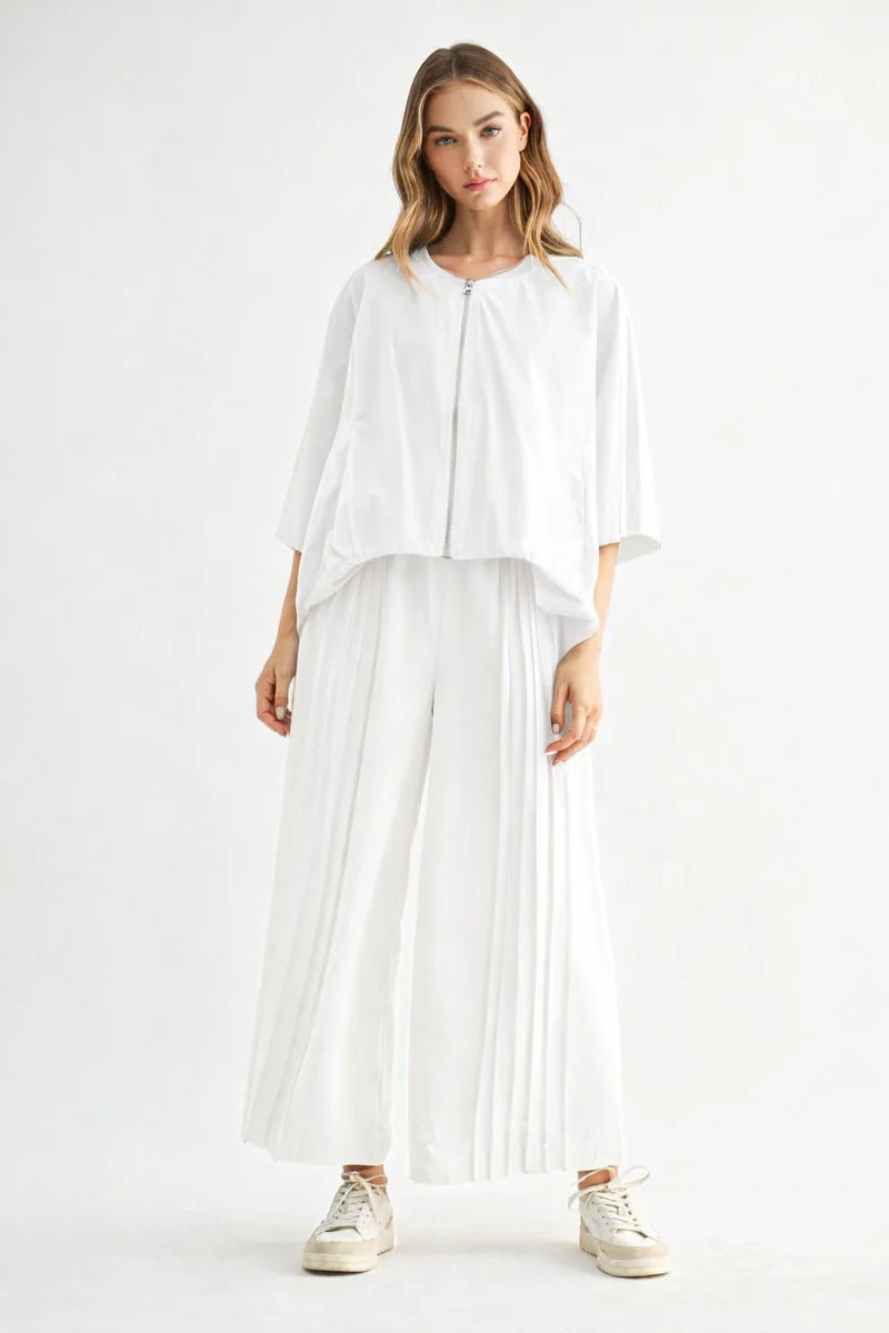 White Flowy Wide-Leg Pants &amp; Parachute Jacket