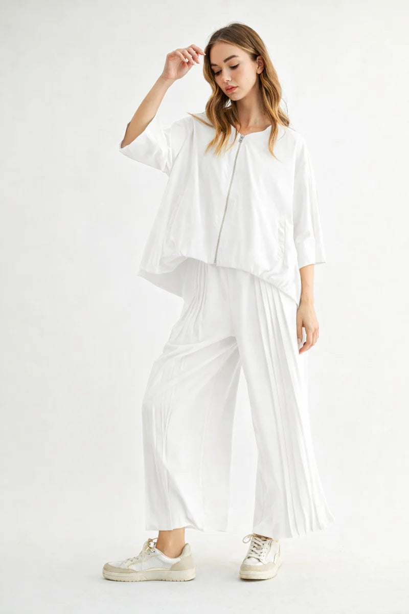 White Flowy Wide-Leg Pants &amp; Parachute Jacket