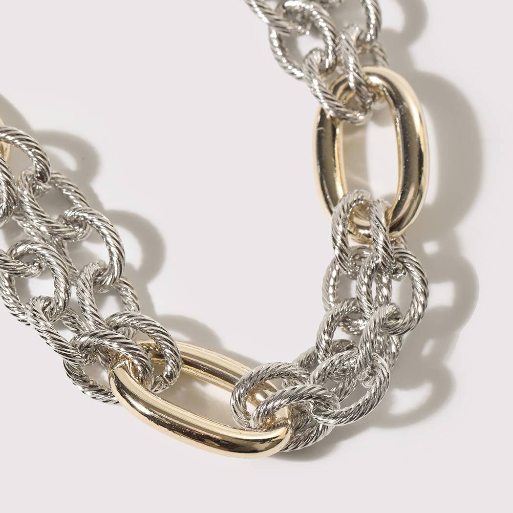 Layered Two-Tone Oval Link Chain Necklace
