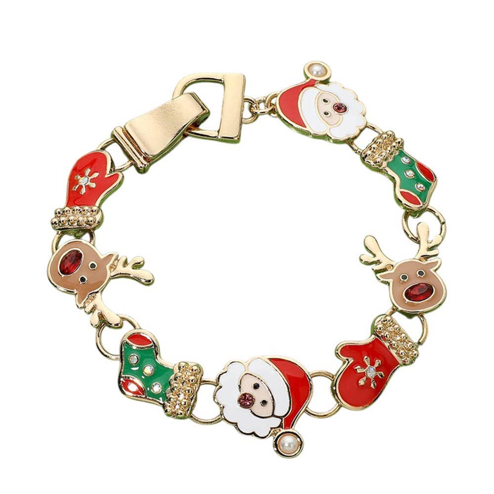 Christmas Santa Reindeer Holiday Fashion Charm Link Magnetic Bracelet