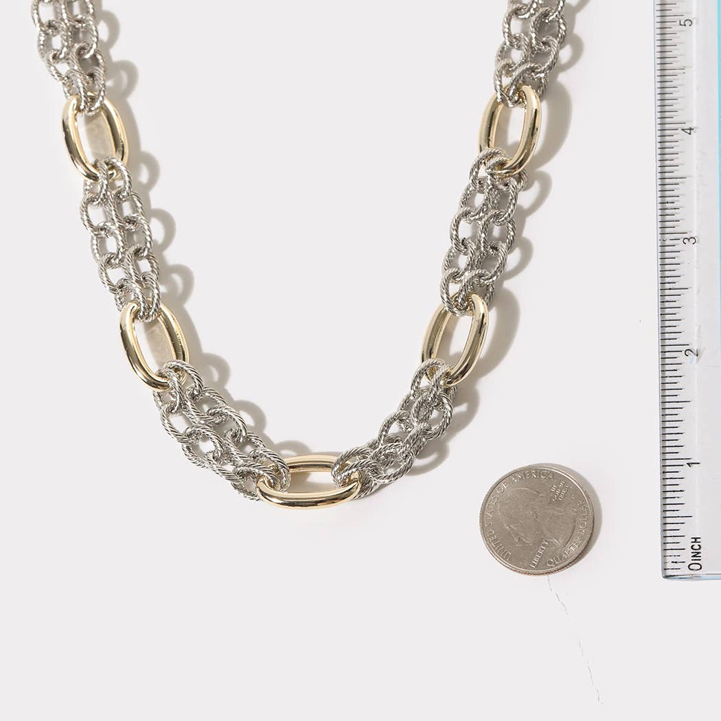 Layered Two-Tone Oval Link Chain Necklace