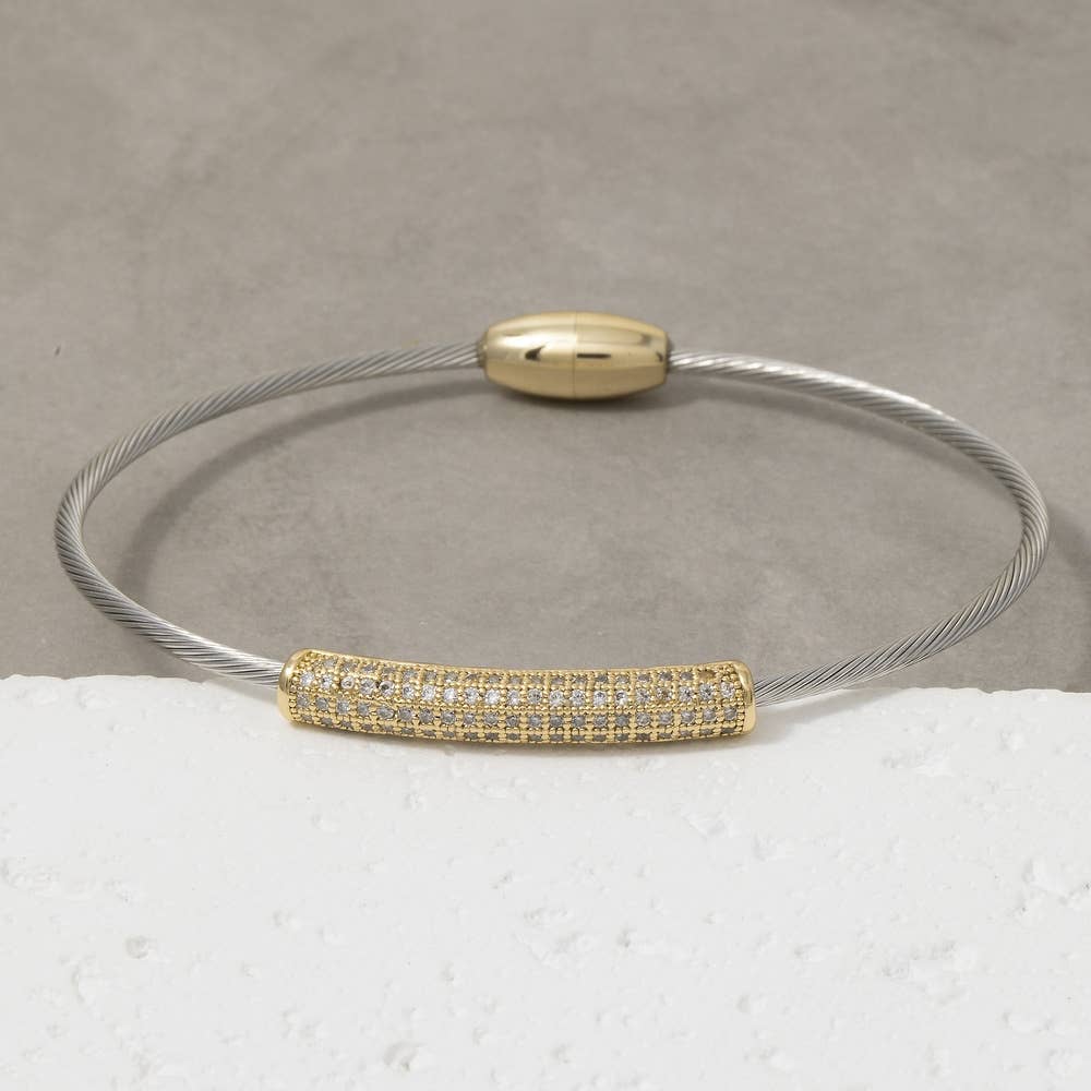 Stainless Steel Magnetic Cable Cz Bar Bracelet