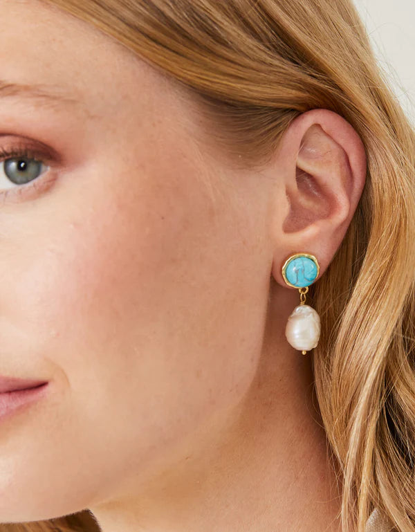 Spartina  Bauble Pearl Drop Earrings Pearl/Turquoise