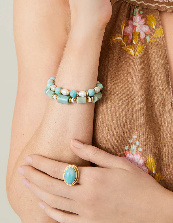 Spartina Stretch Bracelet 8mm Amazonite/Pearl