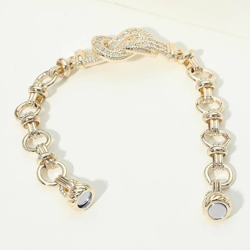 14K Gold Plated CZ Pave Charm Accent Link Magnetic Bracelet