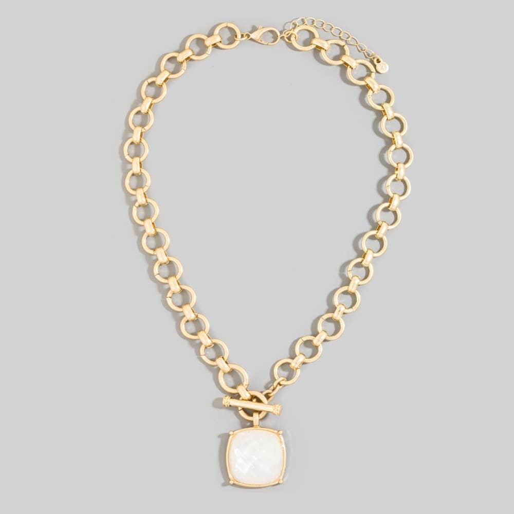 Faceted Cushion Stone Toggle Chain Necklace
