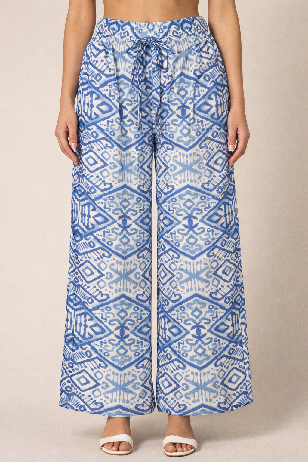 Blue Light Weight Geo Print Wide Leg Pants