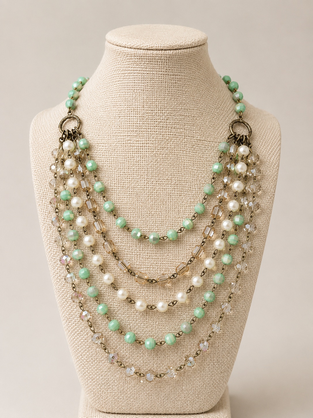 Layered Crystal & Pearl Necklace