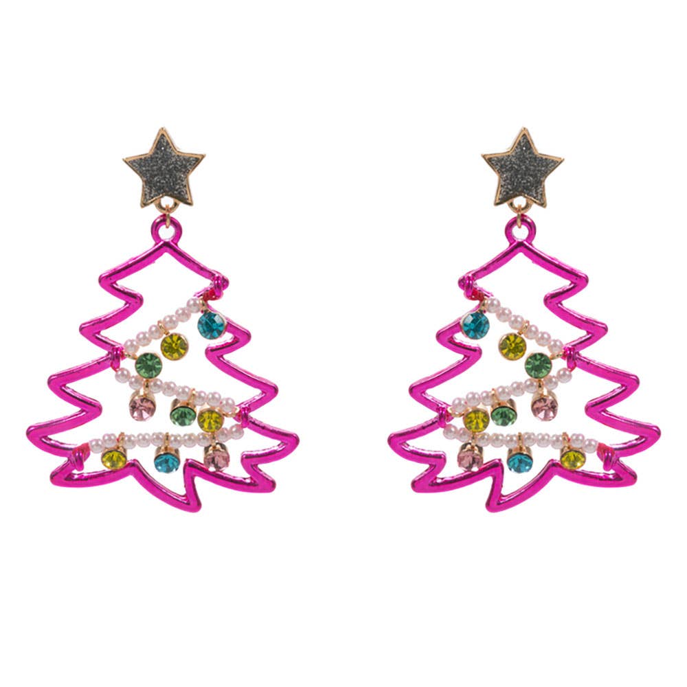 Star Top Pearl Stone Ornament Christmas Tree Dangle Earrings