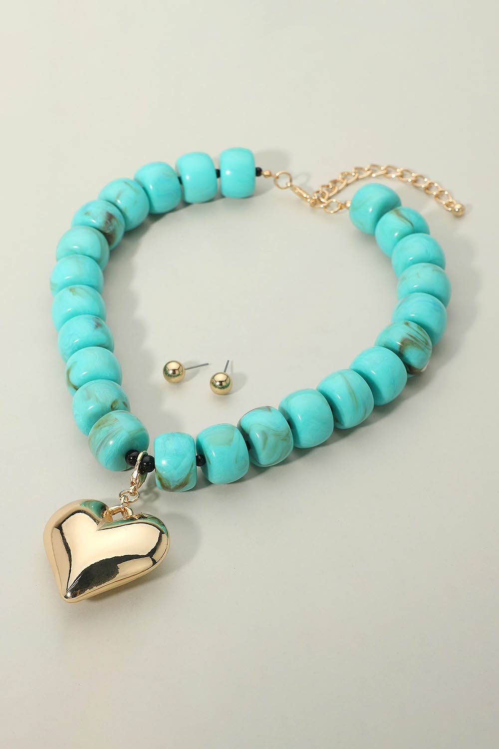 Puffy Heart Pendant Beaded Necklace