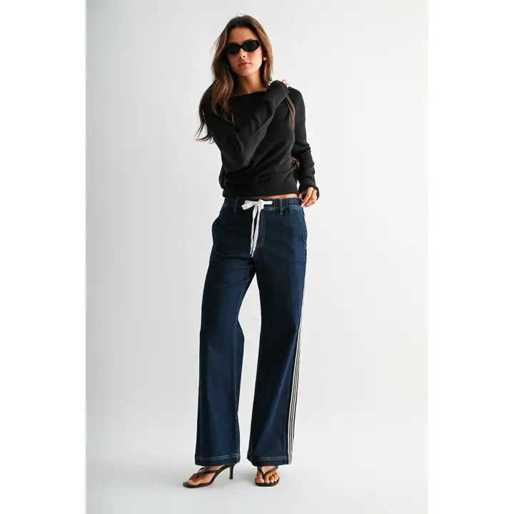 Dark Wash High-Rise Wide Jogger - Tummy Tuck Tape Detail