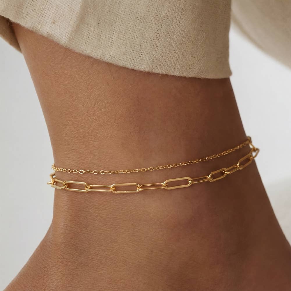 Layered Dainty Oval Chain Anklet