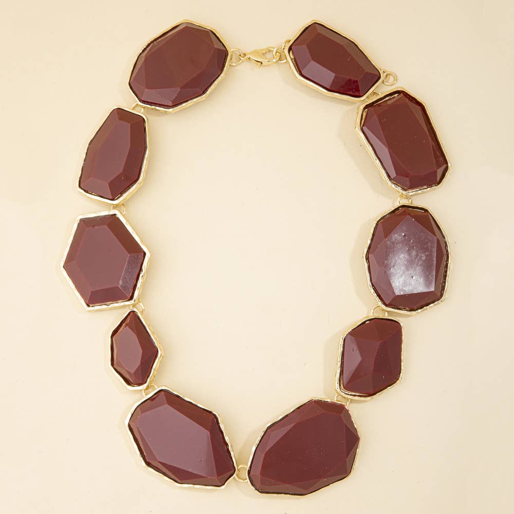 Chunky Burgundy Faceted Bead Statement Collar Necklace