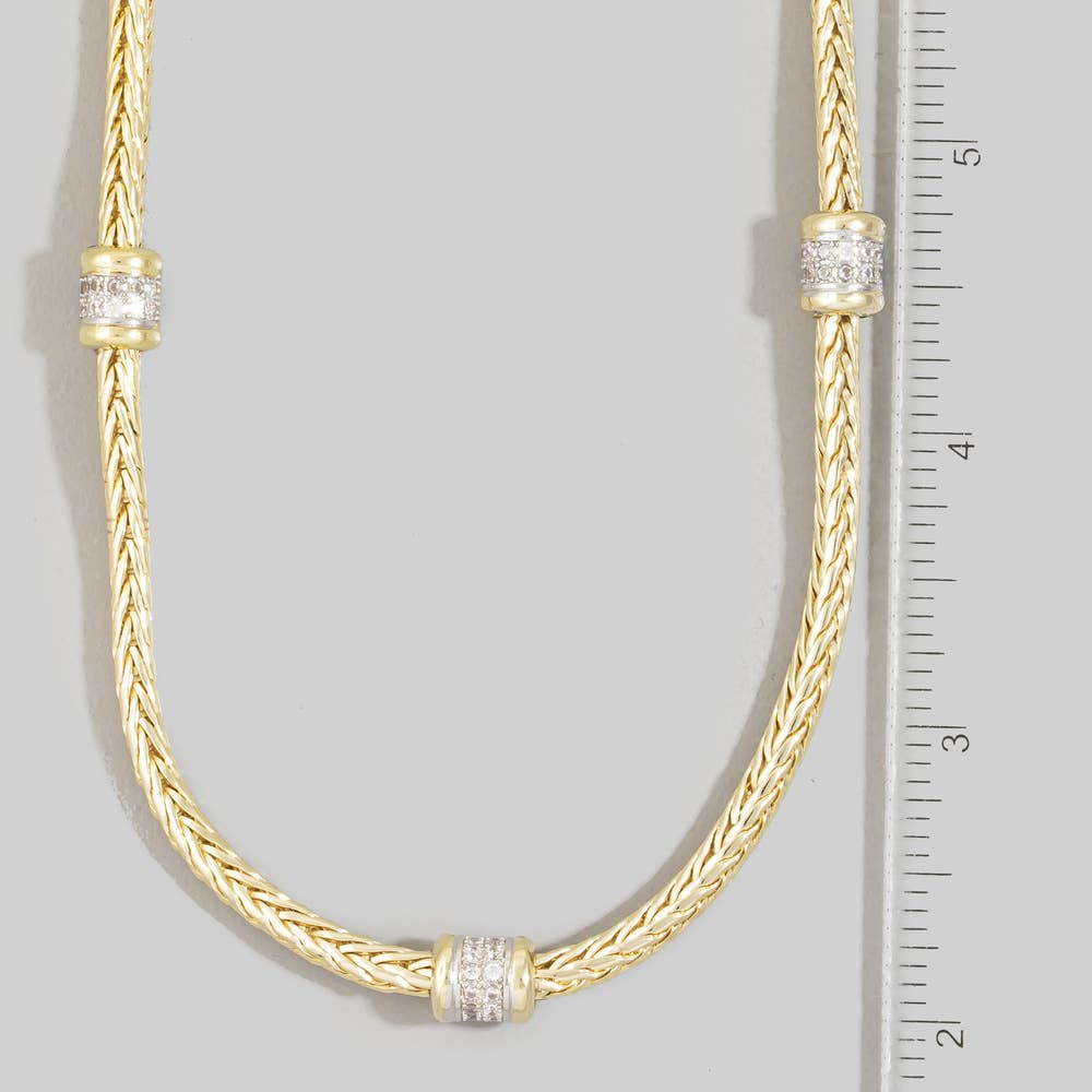 Triple Station Cz Wheat Chain Necklace