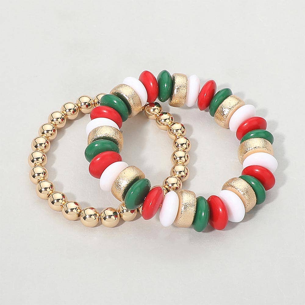 Red White Green Natural Stone Stretch Double Layered Bracelets
