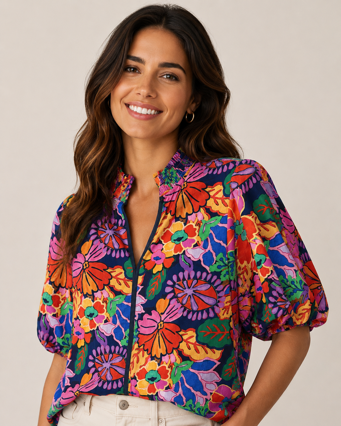 Multi Floral Puff Sleeve Top