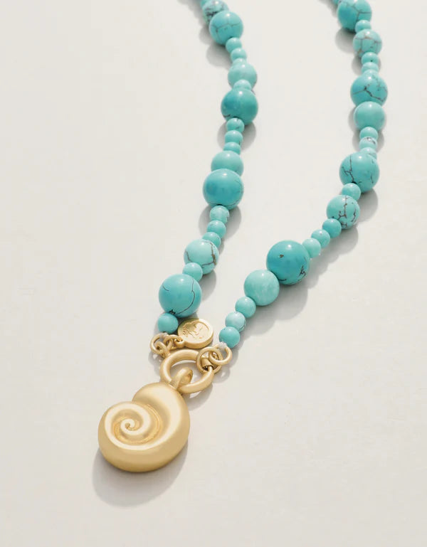 Spartina Beaded Charm Necklace 36" Turquoise/Nautilus