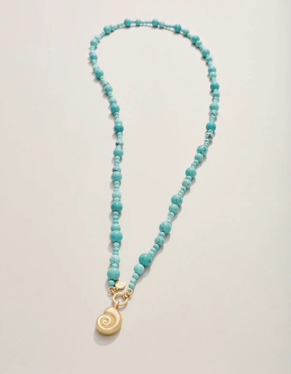 Spartina Beaded Charm Necklace 36" Turquoise/Nautilus