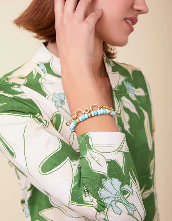 Spartina Charmed Stretch Bracelet 8mm Turquoise/Shell