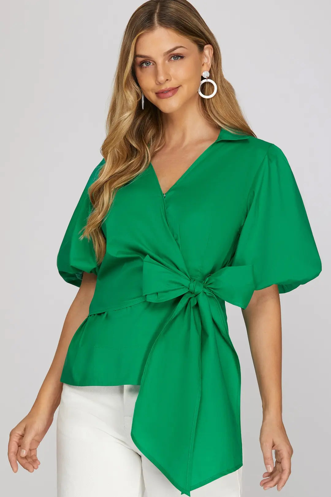 Puff Sleeve Wrap Tie Top
