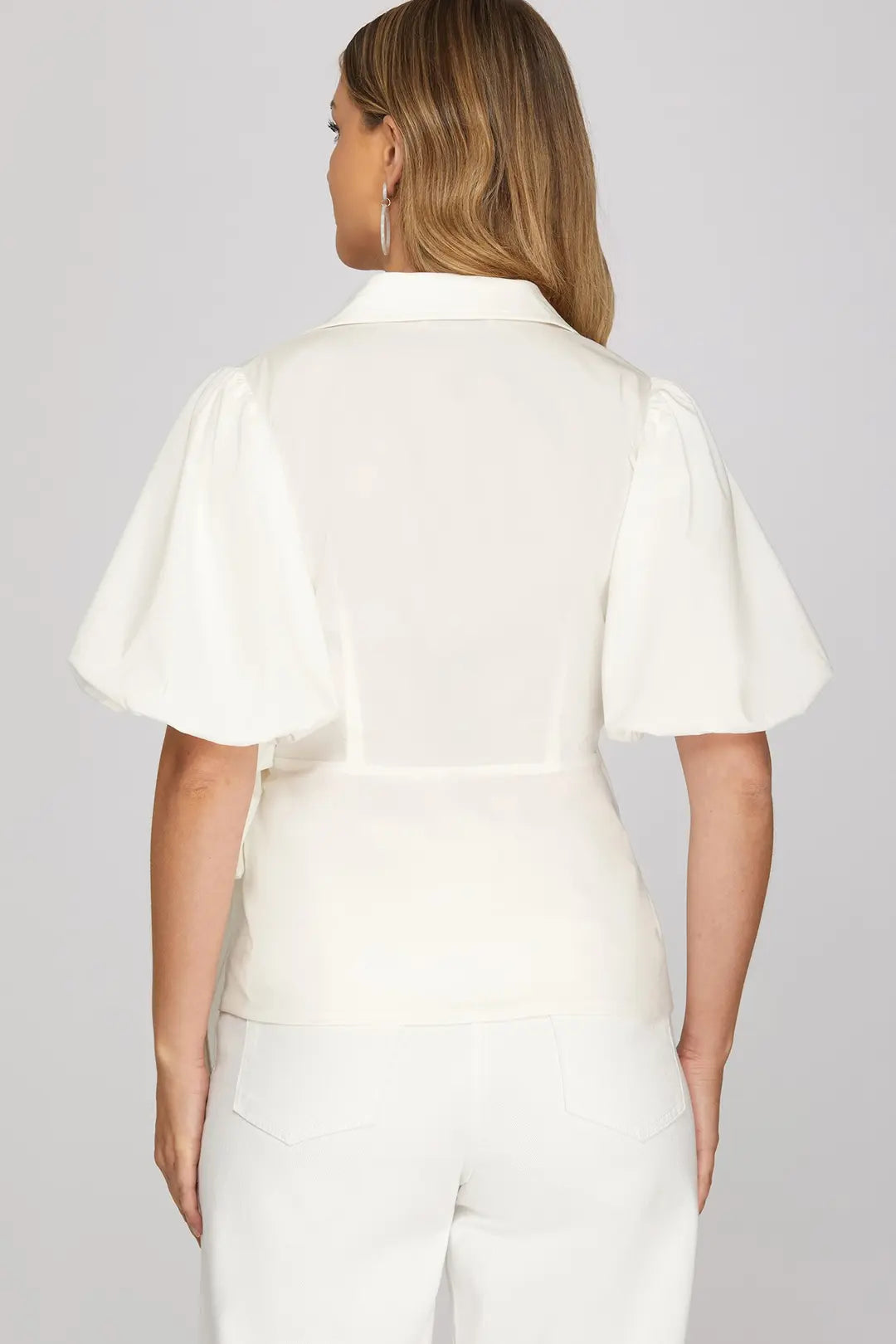 Puff Sleeve Wrap Tie Top