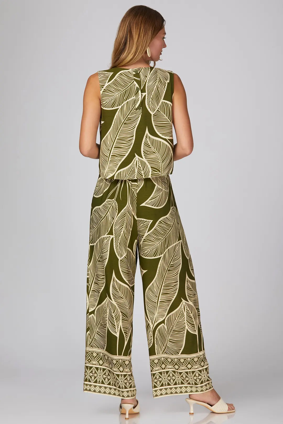 Green Botanical Print Pants Set
