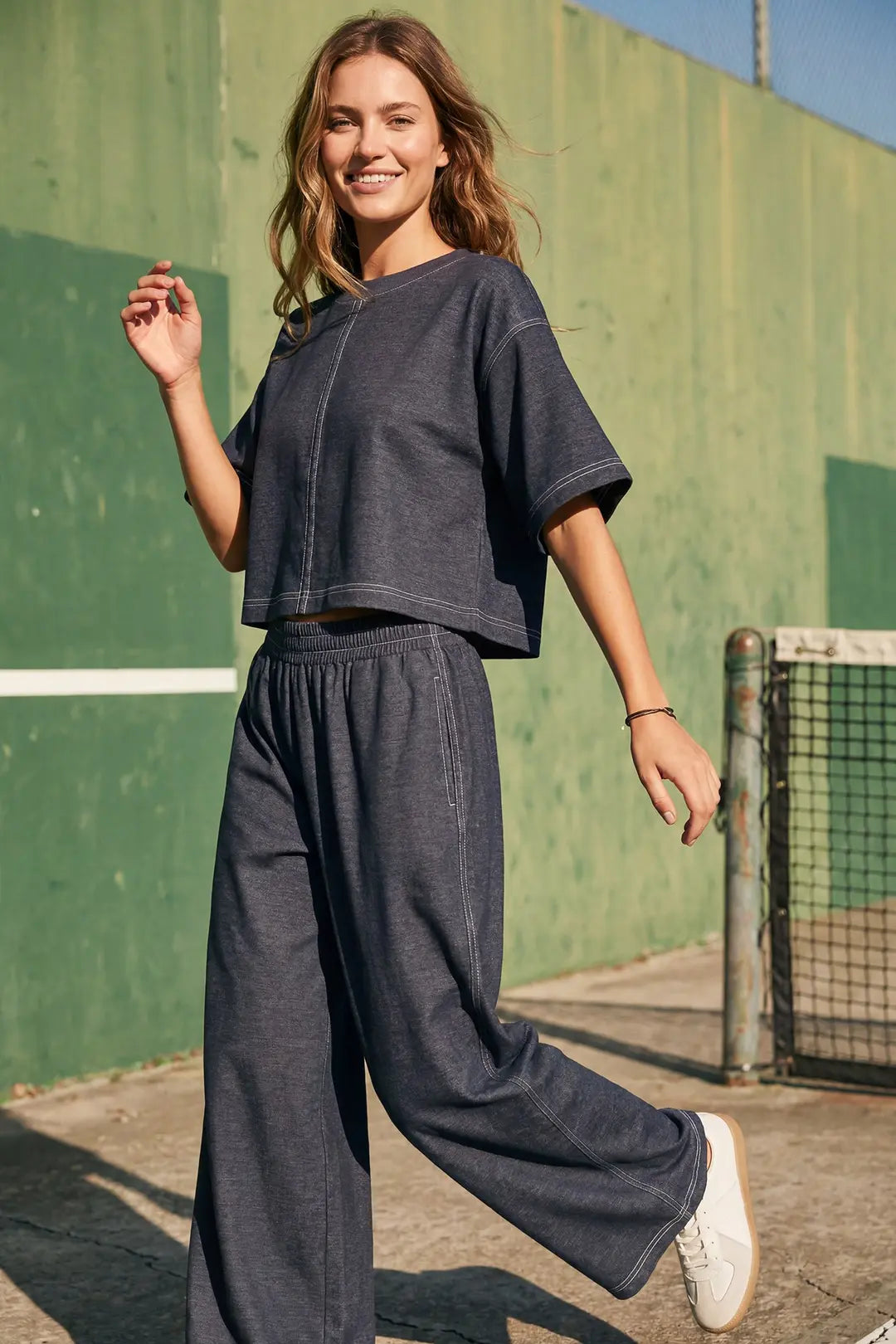 Denim Blue Half Sleeve Top Pants Set