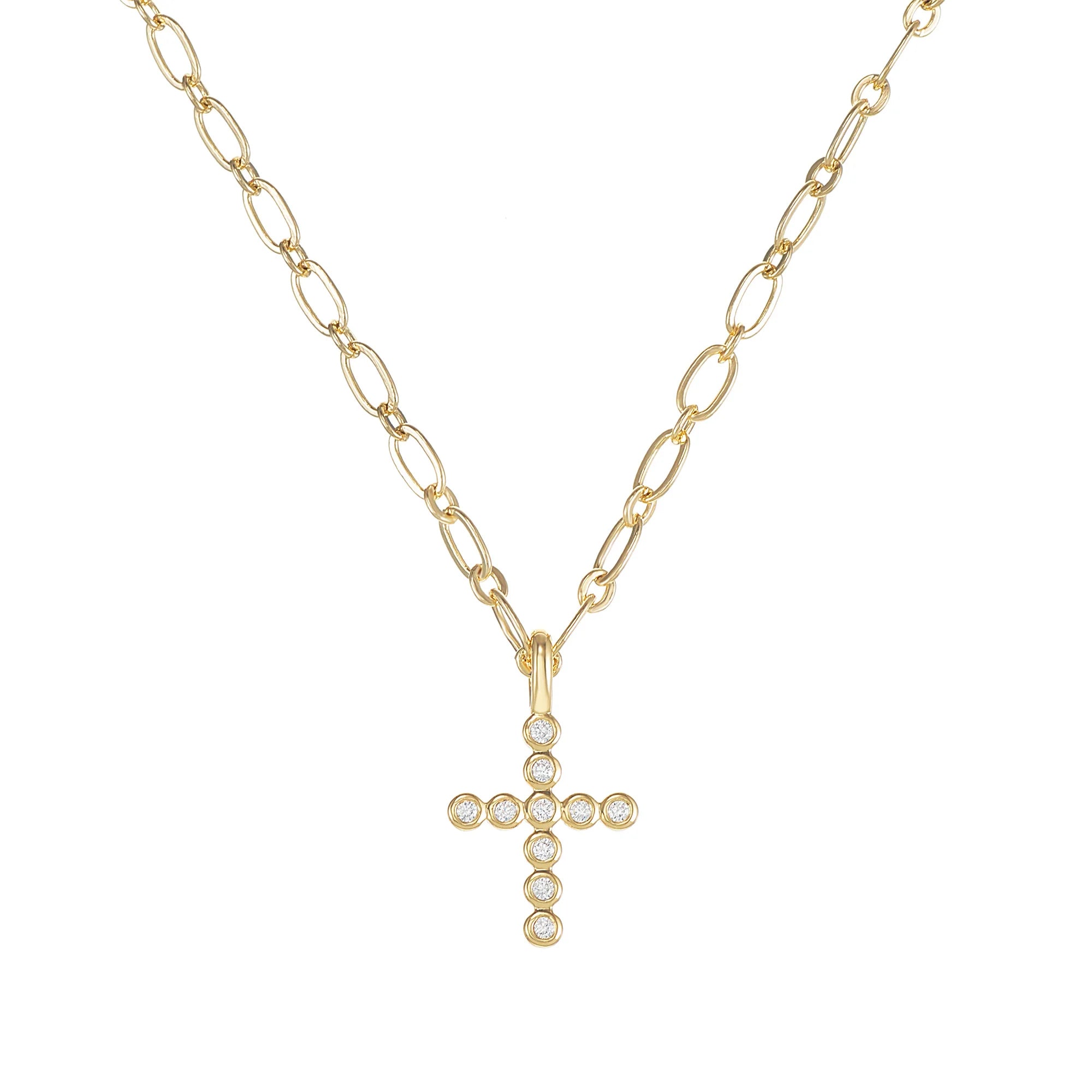 Natalie Wood Enamel Cross Drop Necklace - Gold