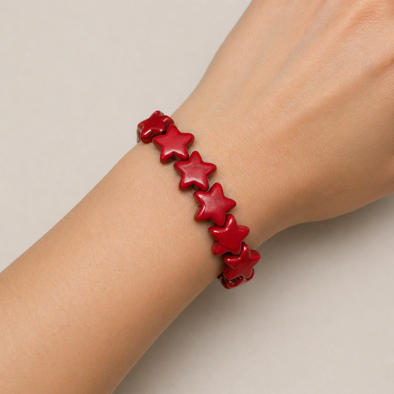 Red Stone Star Stretch Bracelet
