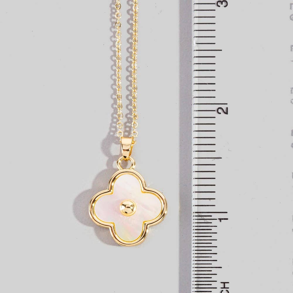 Gold Dipped Mother Of Pearl Clover Pendant Necklace