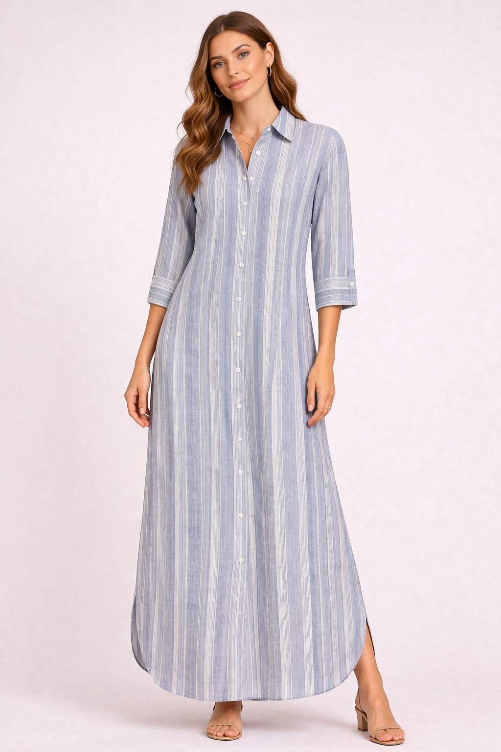 Chambray Stripe Button Front Maxi