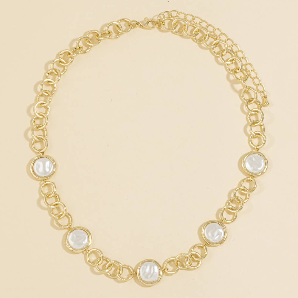Coin Pearl Station Link Chain Necklace