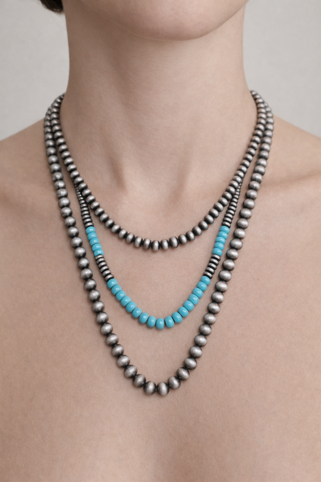 Silver Turquoise Multi Strand Necklace