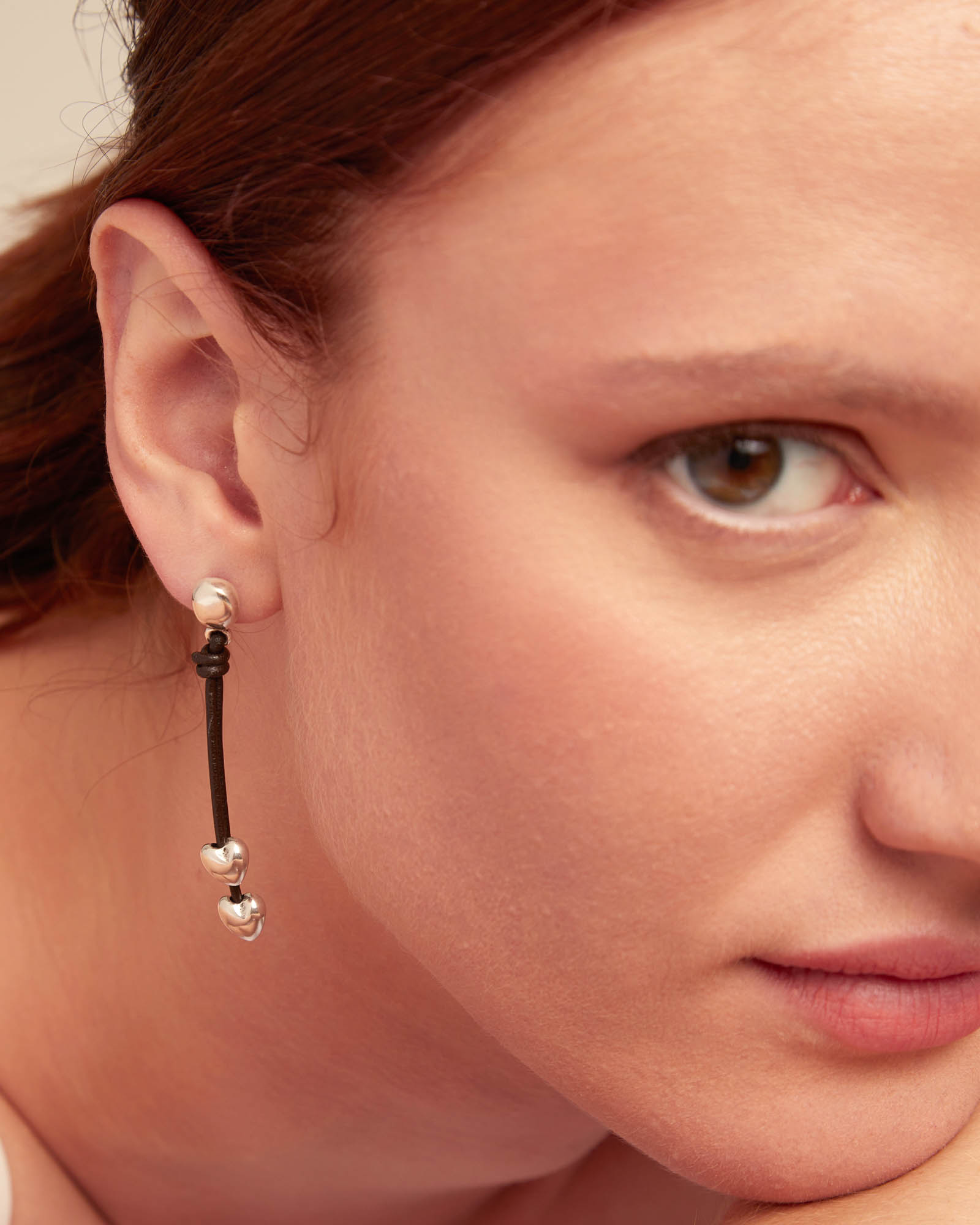 Uno de 50 Pretty Love Heart Leather Strand Drop Earrings