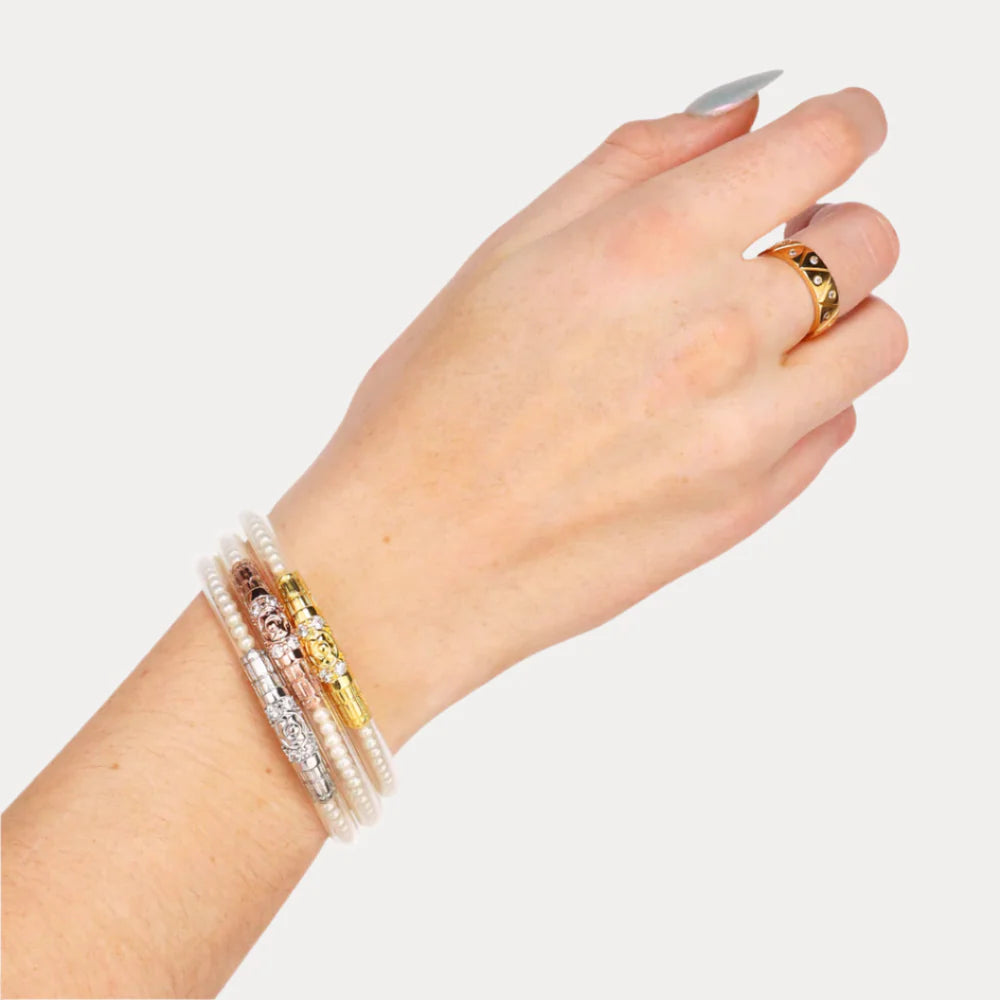 Budha Girl Three Queens All Weather Bangles® (AWB®) - White Pearl