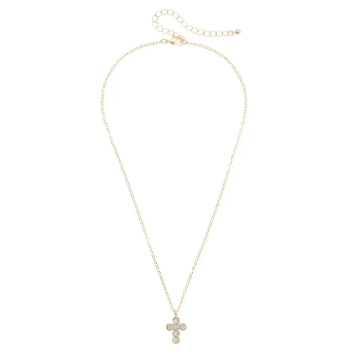 Canvas Bernard Bezel Cross Dainty Necklace in Shiny Gold