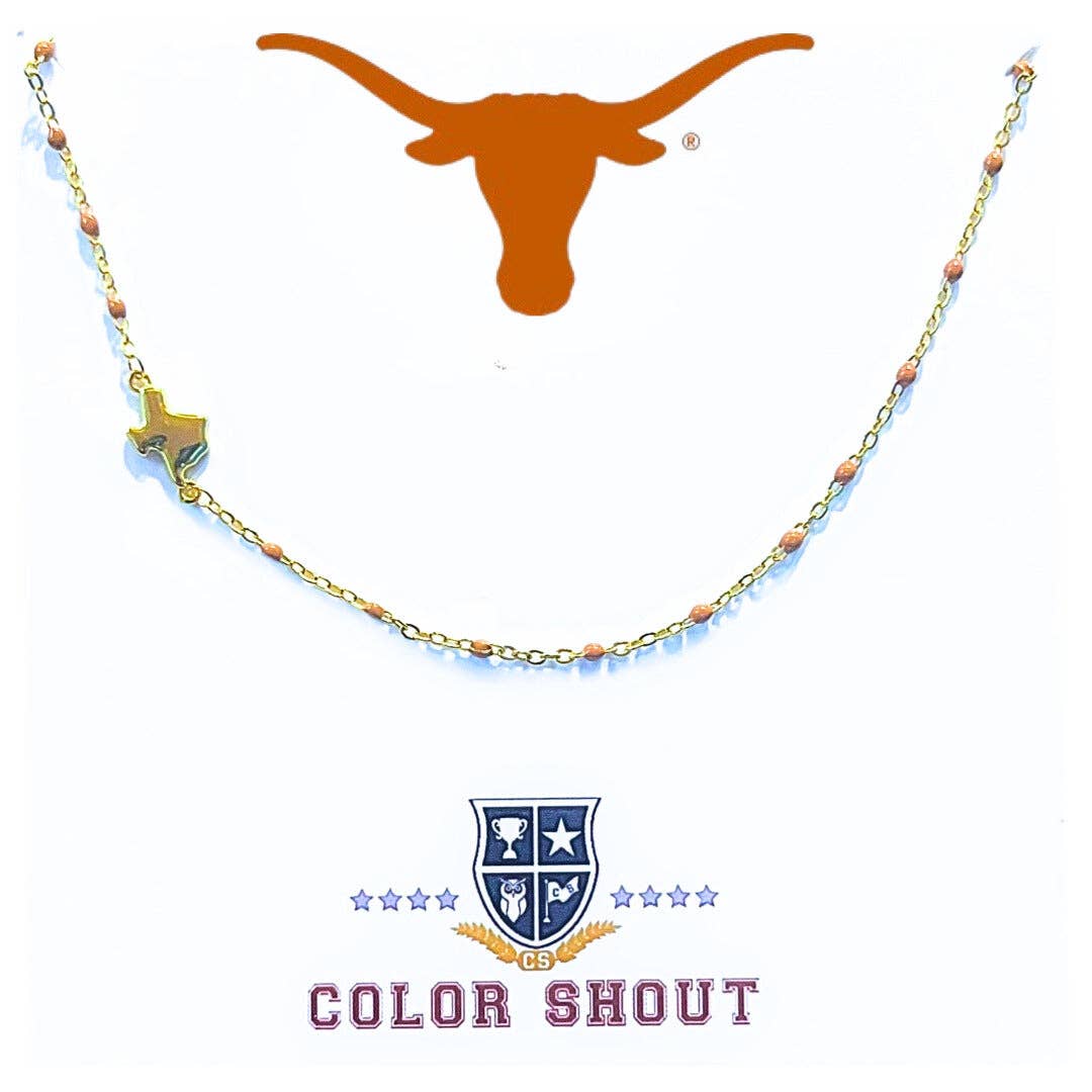 The University of Texas Side Set Texas Logo on Enamel Bead Necklace