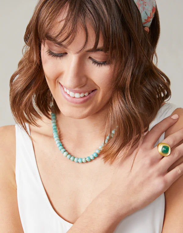 Spartina Oval Stone Beaded Necklace Amazonite