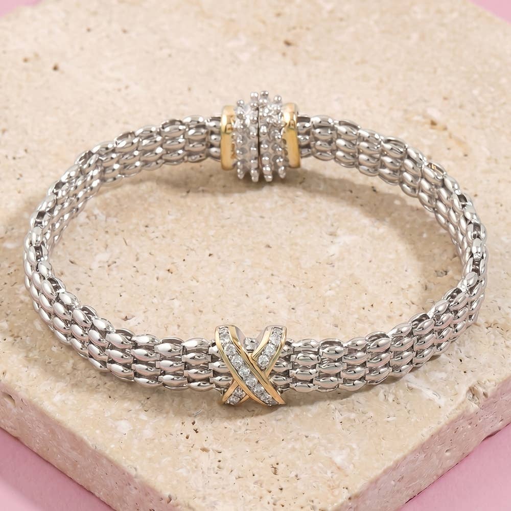 Woven Mesh Cz X Station Bracelet
