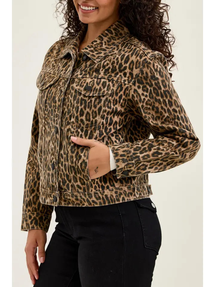 Judy Blue leopard print denim jacket, additional view