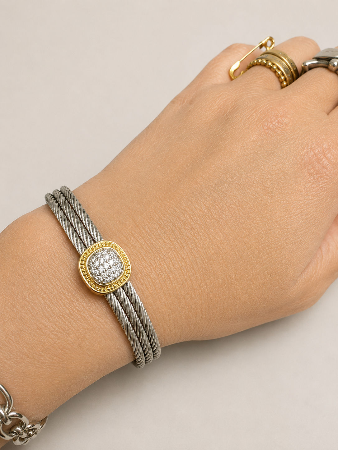 Two Tone Cable Cuff Bracelet