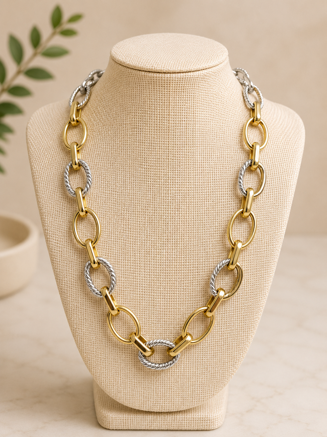 Two Tone Oval Cable Link Necklace