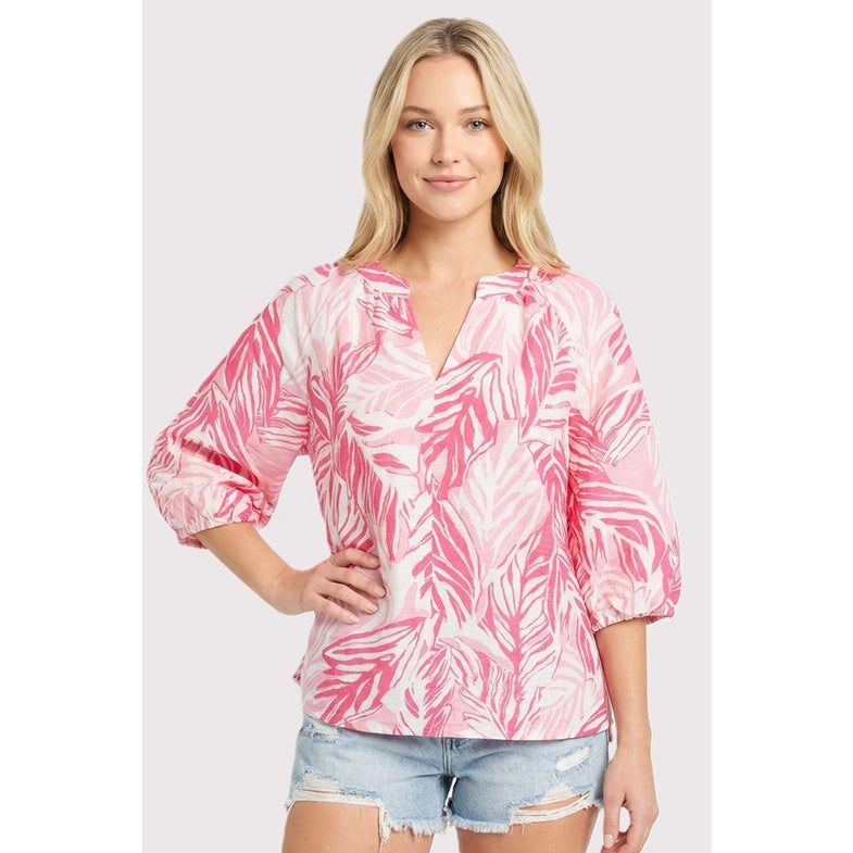 Pink Tropical Floral 3/4 Sleeve Top