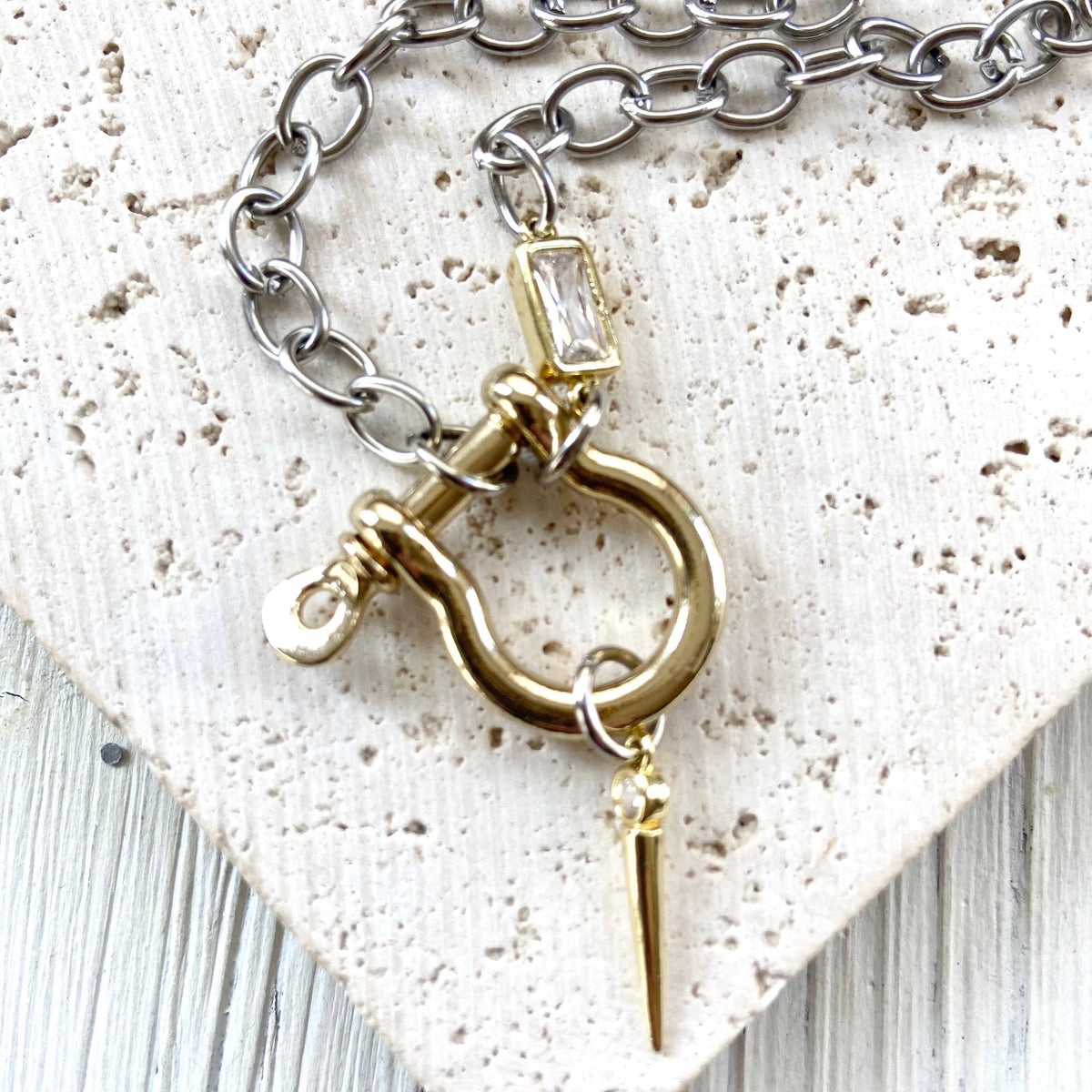 Mixed Metal Shackle Charm Necklace