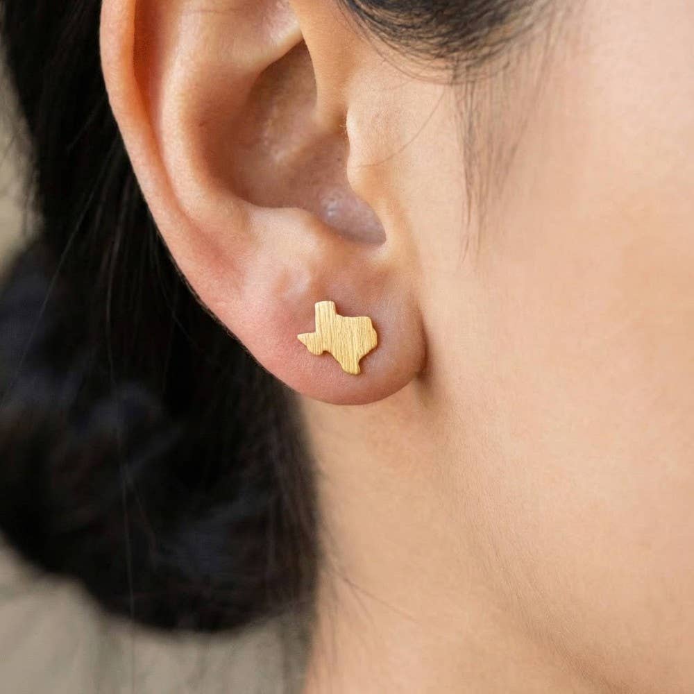 Gold Dipped Brushed Texas Stud Earrings