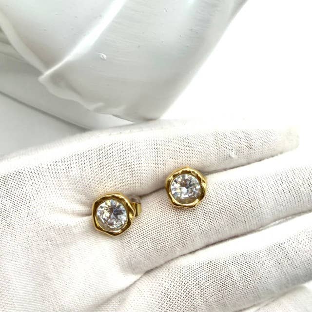 Hand-Casted Gold Crystal Post Earrings