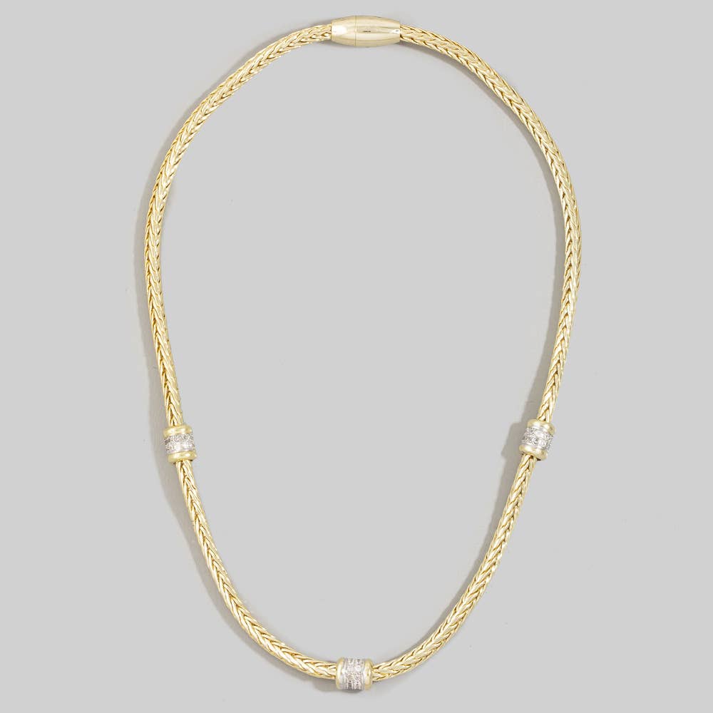 Triple Station Cz Wheat Chain Necklace