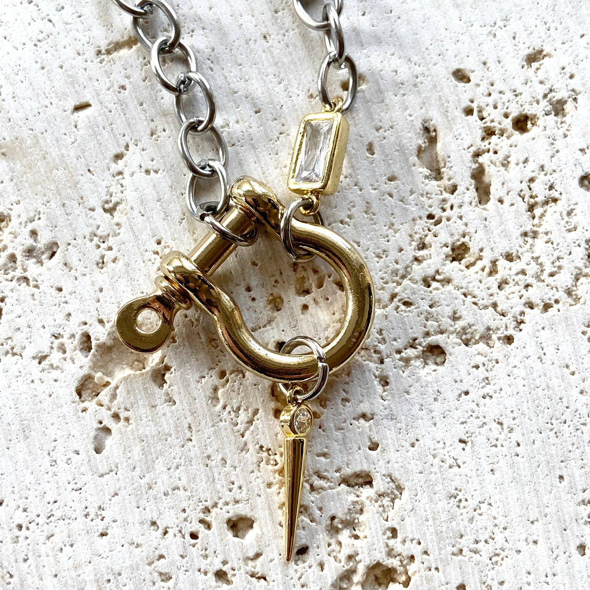 Mixed Metal Shackle Charm Necklace