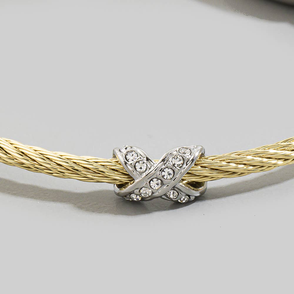 Twisted Cable Bracelet With Rhinestone X Accents